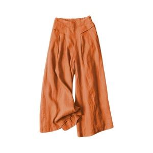 Orange Wide Leg Pleat Front Cropped Pants